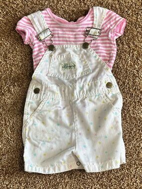 Vintage 1980s Cutecumber brand Flowered Overalls with Striped Mini Boden Shirt